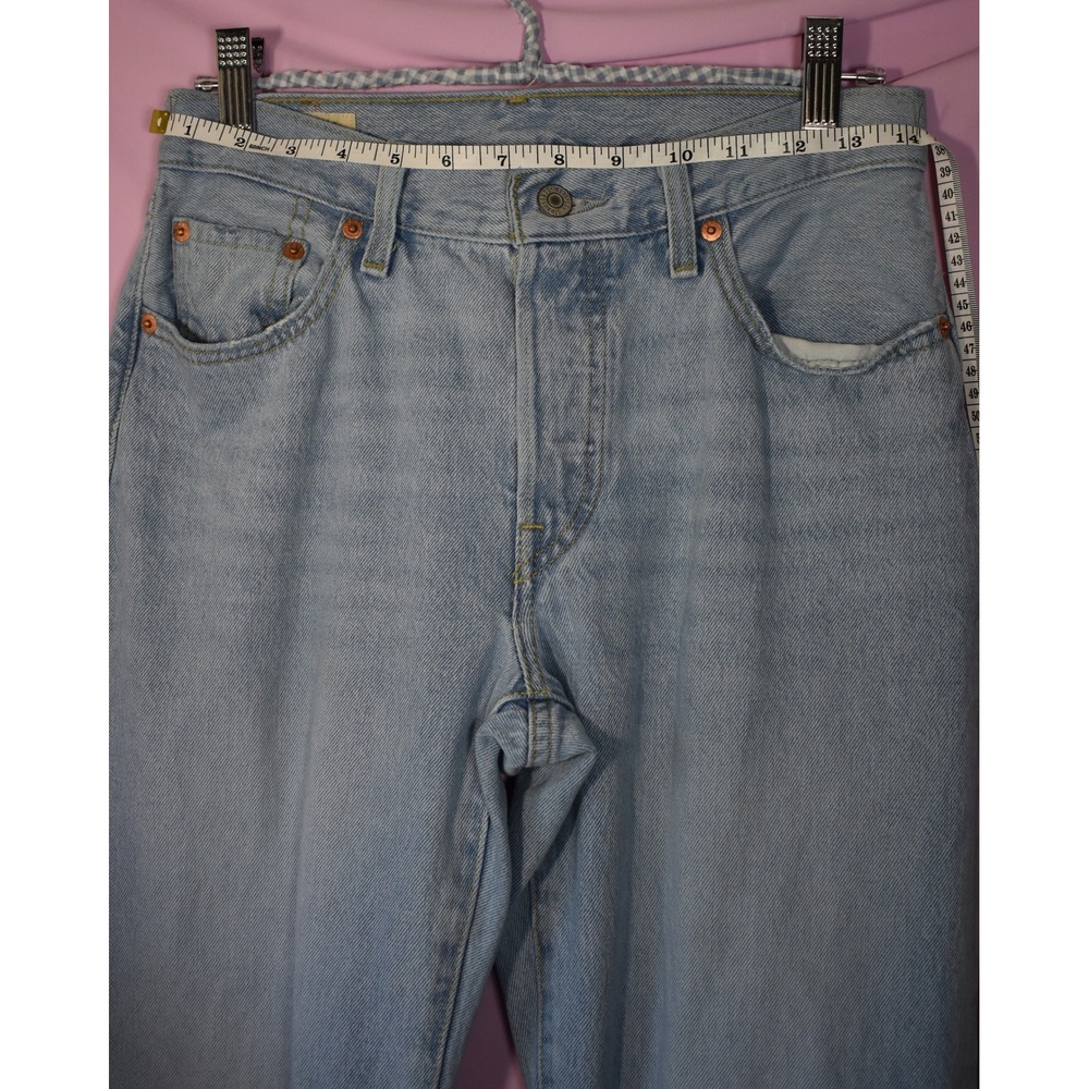 Levis 501 90s High Rise Straight Leg Jeans Light Wash Blue Denim Button Fly 28 - Picture 6 of 9